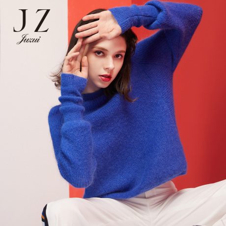 JUZUI/玖姿旗舰店女装2018冬装新款混纺针织套头毛衣女毛衫商品大图