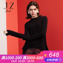 JUZUI/玖姿旗舰店2018冬装新款黑色不规则下摆套头针织毛衫女图片