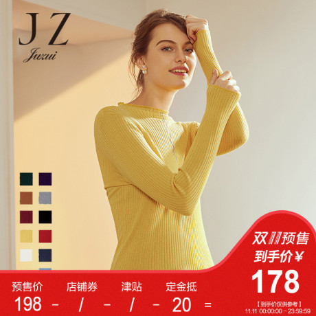 双十一预售 玖姿旗舰店2018新款多色打底羊毛毛衣薄款女上衣商品大图