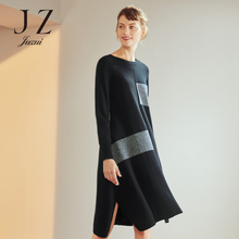JUZUI/玖姿旗舰店2018秋装新款圆领羊毛针织拼接毛衫连衣裙女图片