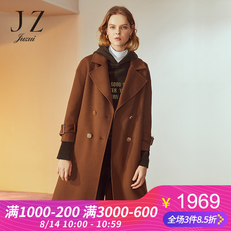 JUZUI/玖姿旗舰店2018冬装西装领双排扣双面呢羊毛呢子大衣女商品大图