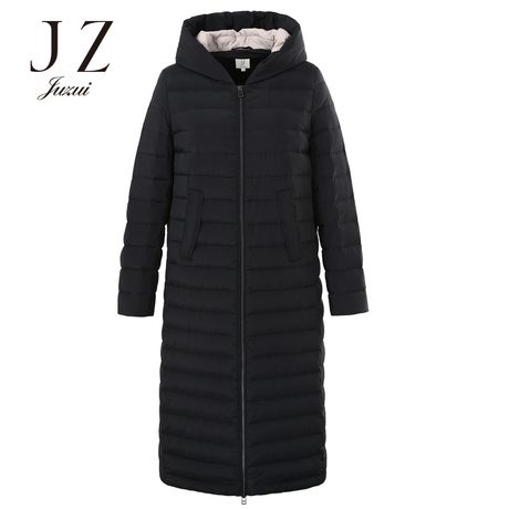 JUZUI/玖姿旗舰店2018冬装新款时尚黑色连帽长款羽绒服女外套商品大图