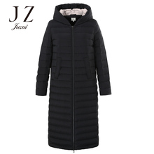 JUZUI/玖姿旗舰店2018冬装新款时尚黑色连帽长款羽绒服女外套图片