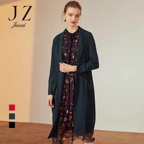 JUZUI/玖姿女装2018秋装新款韩版羊毛针织外搭薄大衣女开衫中长款商品大图