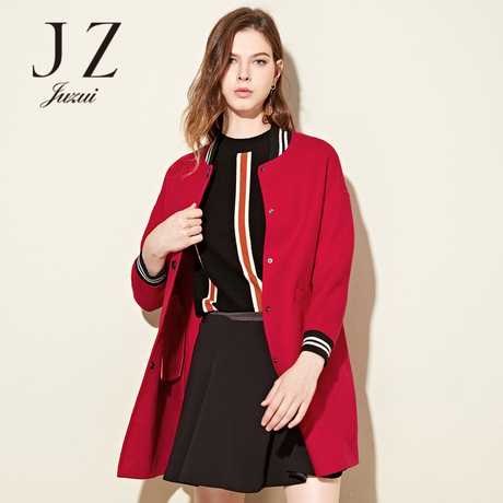 JUZUI/玖姿旗舰店冬装新款双面尼羊毛大衣圆领长袖气质外套女商品大图