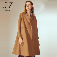 JUZUI/玖姿旗舰店2018新款西装领双排扣开叉羊毛大衣女过膝图片