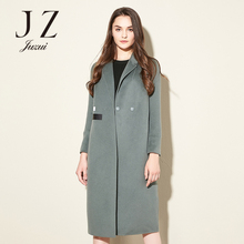 JUZUI/玖姿旗舰店2017冬装新款纯色通勤翻领长款双面尼羊毛大衣图片