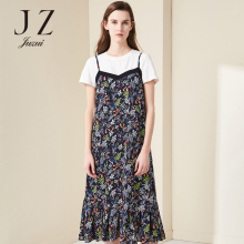JUZUI/玖姿旗舰店2018春装新款印花雪纺吊带裙女中长连衣裙图片