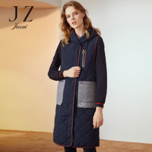 JUZUI/玖姿旗舰店2018冬装拉链连帽长款棉服马夹女过膝外套图片