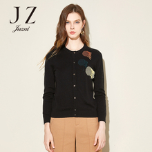 JUZUI/玖姿旗舰店2017冬装新款长袖印花开衫毛衫女图片