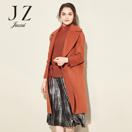 JUZUI/玖姿旗舰店2017冬装新款双面呢翻领长袖羊毛大衣商品大图
