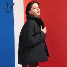 预售 JUZUI/玖姿2018冬装新款简约时尚立领棉衣棉服厚外套女图片