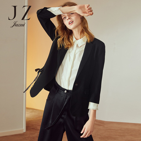 JUZUI/玖姿旗舰店2018秋装新款休闲女式黑色西装一粒扣外套女商品大图