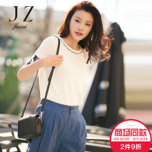 JUZUI/玖姿商场同款春装新款2018休闲上衣圆领短袖时尚T恤女图片