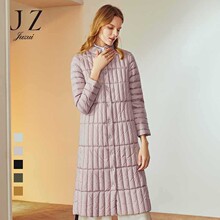 双十一预售 玖姿2018冬装新款白鸭绒立领长款羽绒服女外套过膝图片