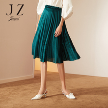 JUZUI/玖姿旗舰店2018秋装松紧腰丝绒百褶裙女中长款半身裙图片