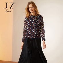 JUZUI/玖姿旗舰店2018秋季新款系带碎花收腰显瘦雪纺衫女上衣图片