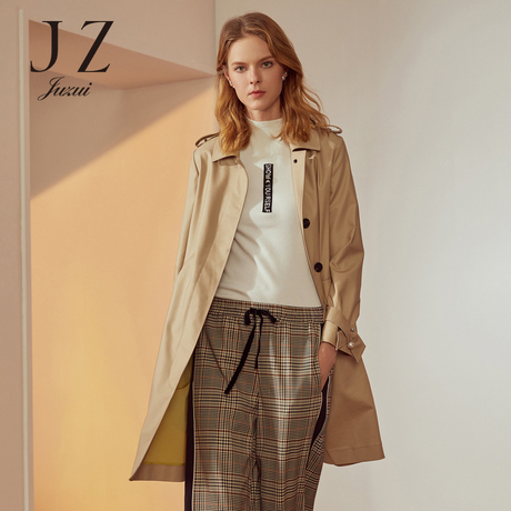 JUZUI/玖姿旗舰店单排扣腰带战壕风衣女中长款2018秋装新款商品大图