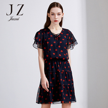 JUZUI/玖姿旗舰店2018夏装正品网纱雪纺波点收腰连衣裙女显瘦图片