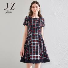 JUZUI/玖姿品牌2018夏装新款修身圆领短袖中长款连衣裙女图片