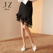 JUZUI/玖姿旗舰店2018秋装新款黑色荷叶边蕾丝下摆半身裙短裙图片