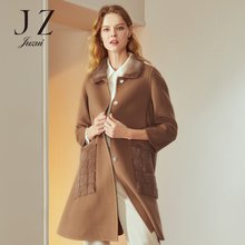 JUZUI/玖姿品牌2018冬装新款水貂毛领羊毛双面呢时尚大衣女外套图片