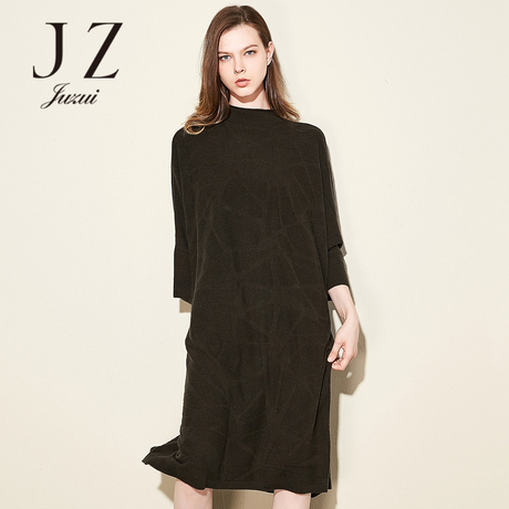 JUZUI/玖姿旗舰店七分袖圆领上衣2017冬装新款中长款毛衫女商品大图