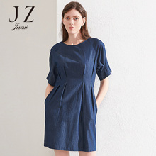 JUZUI玖姿旗舰店2018新款水洗牛仔圆领收腰连衣裙夏显瘦图片