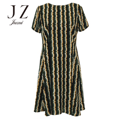 JUZUI/玖姿旗舰店女装2017冬季新款修身圆领长袖印花连衣裙女商品大图