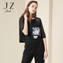 JUZUI/玖姿时尚通勤镂空袖春装上衣2018新款宽松短上衣女图片