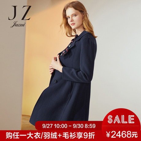 JUZUI/玖姿旗舰店2018冬装西装领单排扣大衣女外套收腰显瘦商品大图