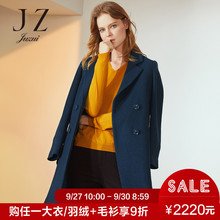 JUZUI/玖姿旗舰店2018冬羊毛混纺双排扣西装领中长大衣女外套图片