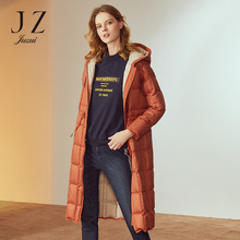 JUZUI/玖姿旗舰店2018冬新款拉链连帽长款羽绒服女收腰显瘦图片
