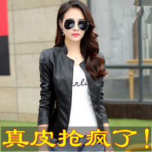 海宁皮衣女外套皮衣女式皮夹克 修身 春秋大码 时尚 立领短款 2018新款