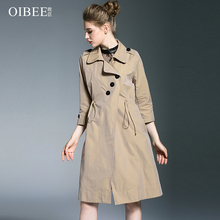 OIBEE2018秋装新款中长款风衣女薄款3粒扣中腰抽绳显瘦女装外套图片