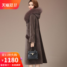 羊剪绒大衣女新款2018冬装海宁皮草颗粒连帽狐狸毛外套女装中长款图片