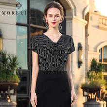 MORELINE沐兰2019夏季新品女装针织荡领波点印花短袖衫19235702
