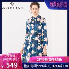 MORELINE沐兰春新款不对称单边收褶印花真丝连衣裙18129303图片