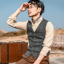 SOARIN英伦复古修身西装马甲男 商务休闲格子西服背心小马夹坎肩