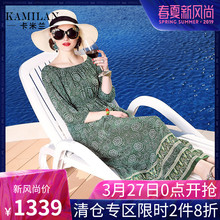 KAMILAN 卡米兰2018春季新款印花真丝连衣裙女宽松七分袖中长裙图片