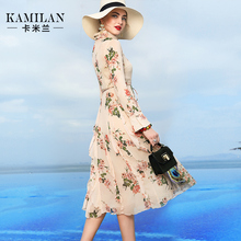KAMILAN 卡米兰真丝连衣裙女春装2019新款中长款桑蚕丝印花裙子图片