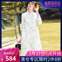 卡米兰2016冬装新款小立领复古真丝连衣裙女宽松中长款棉服图片