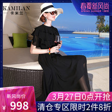 KAMILAN 卡米兰2018夏季新款桑蚕丝连衣裙女短袖真丝中长裙图片