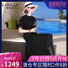KAMILAN 卡米兰2018夏季新款桑蚕丝连衣裙女短袖真丝中长裙图片