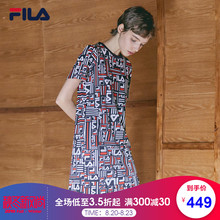 斐乐正品 2019夏季新款 女子连衣裙 FILA 宽松满印运动连衣裙女裙