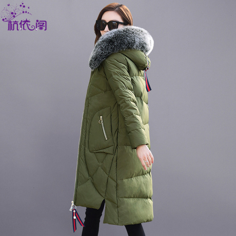 羽绒服女中长款2018冬装新款韩版女装潮时尚加厚过膝狐狸毛领外套商品大图