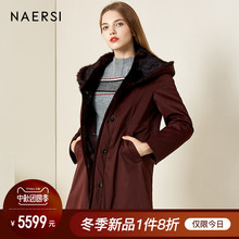 娜尔思女装连帽防寒服2018冬季新款宽松水貂毛皮中长款皮草外套女图片