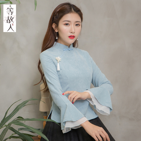 茶服女秋冬中式茶艺服装民国风复古女装中国风改良唐装旗袍上衣女商品大图