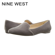 玖熙女鞋 韩版 Nine West 百搭浅口绒面平底单鞋 春季2018新款