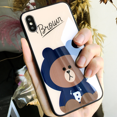 抖音网红小熊苹果X手机壳iPhone8 7P玻璃女款6/6sPlus保护套I5/5s